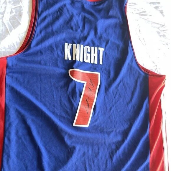DETROIT PISTONS Adidas BRANDON KNIGHT #7 Blue Jersey NBA Men’s Sz 2XL SIGNED NWT - Picture 14 of 15
